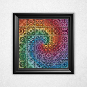 Tie Dye Square Tile Sampler EXTRA COLORS - Cross Stitch Pattern PDF, Colorful Quaker Style
