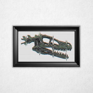 Glitched Raptor Skull Cross Stitch Pattern PDF - Bitmap Style Retro Counted Crossstitch
