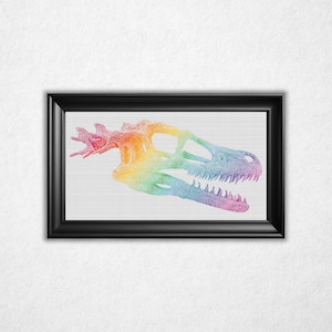 Schema punto croce teschio rapace cromatico PDF - Punto croce contato stile bitmap sfumato arcobaleno