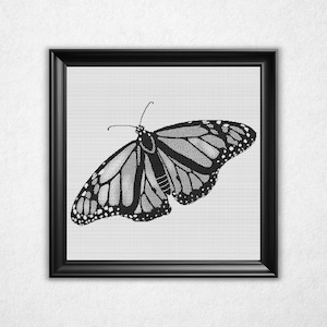 Monochrome Monarch Butterfly Cross Stitch Pattern - Black & White Bitmap Design (Instant Download PDF)