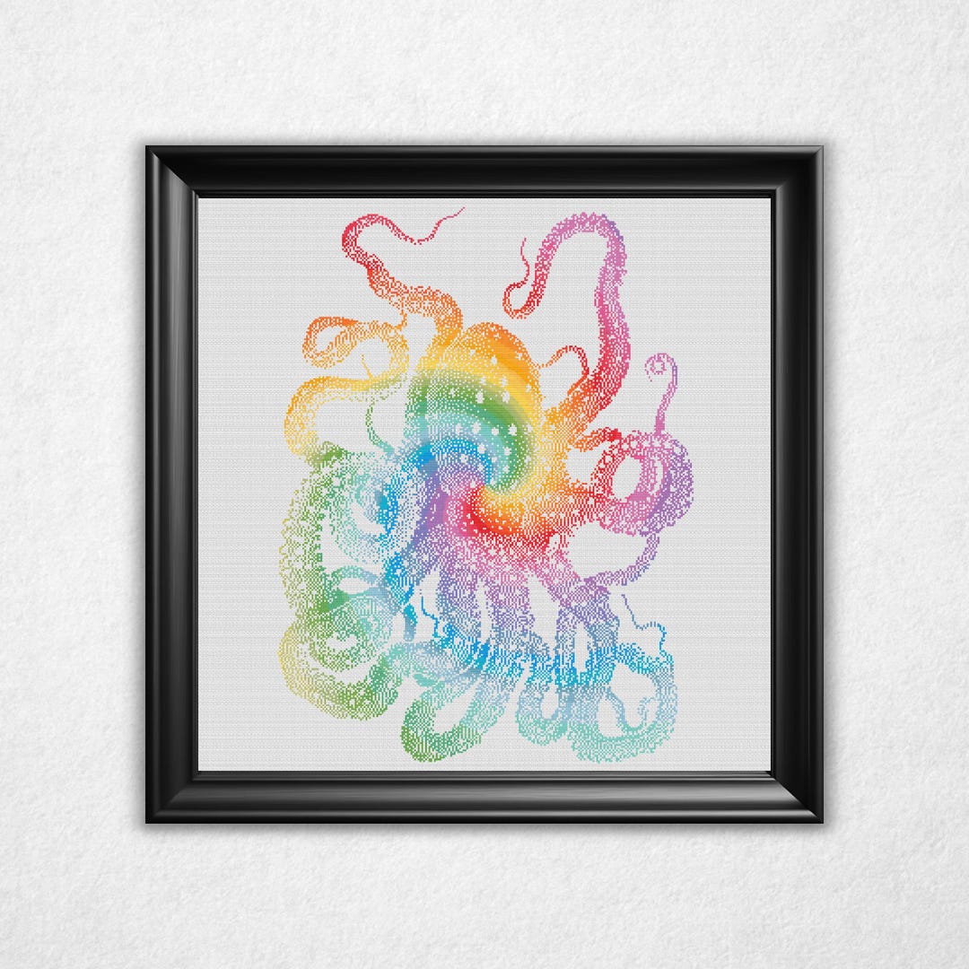 Octopus Bitmap Tie-dye Giant Octopus Cross Stitch Pattern PDF - Psychedelic Rainbow ...
