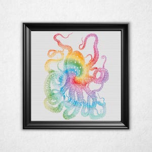 Tie-Dye Giant Octopus Cross Stitch Pattern PDF - Psychedelic Rainbow Bitmap Style Counted Crossstitch