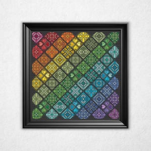 Rainbow Diamond Tile Sampler - Cross Stitch Pattern PDF, Quaker Style Counted Crossstitch
