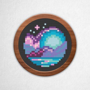 Night Sky - Small Cross Stitch Pattern PDF, 3x3 Block Pixel Art Style Counted Crossstitch