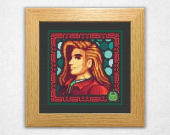 Elliot Portrait - Stardew Valley Cross Stitch Pattern PDF, Stained Glass Style, Video Game Crossstitch