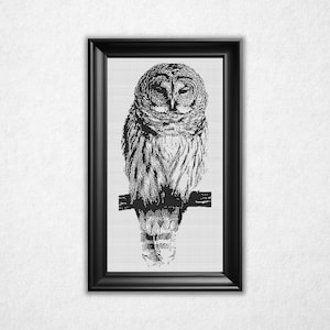 Monochrome Striped Owl Cross Stitch Pattern - Black & White Bitmap Design (Instant Download PDF)