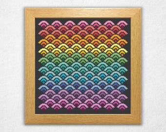 Rainbow Sensu - Cross Stitch Pattern PDF, Geometric Style Counted Crossstitch