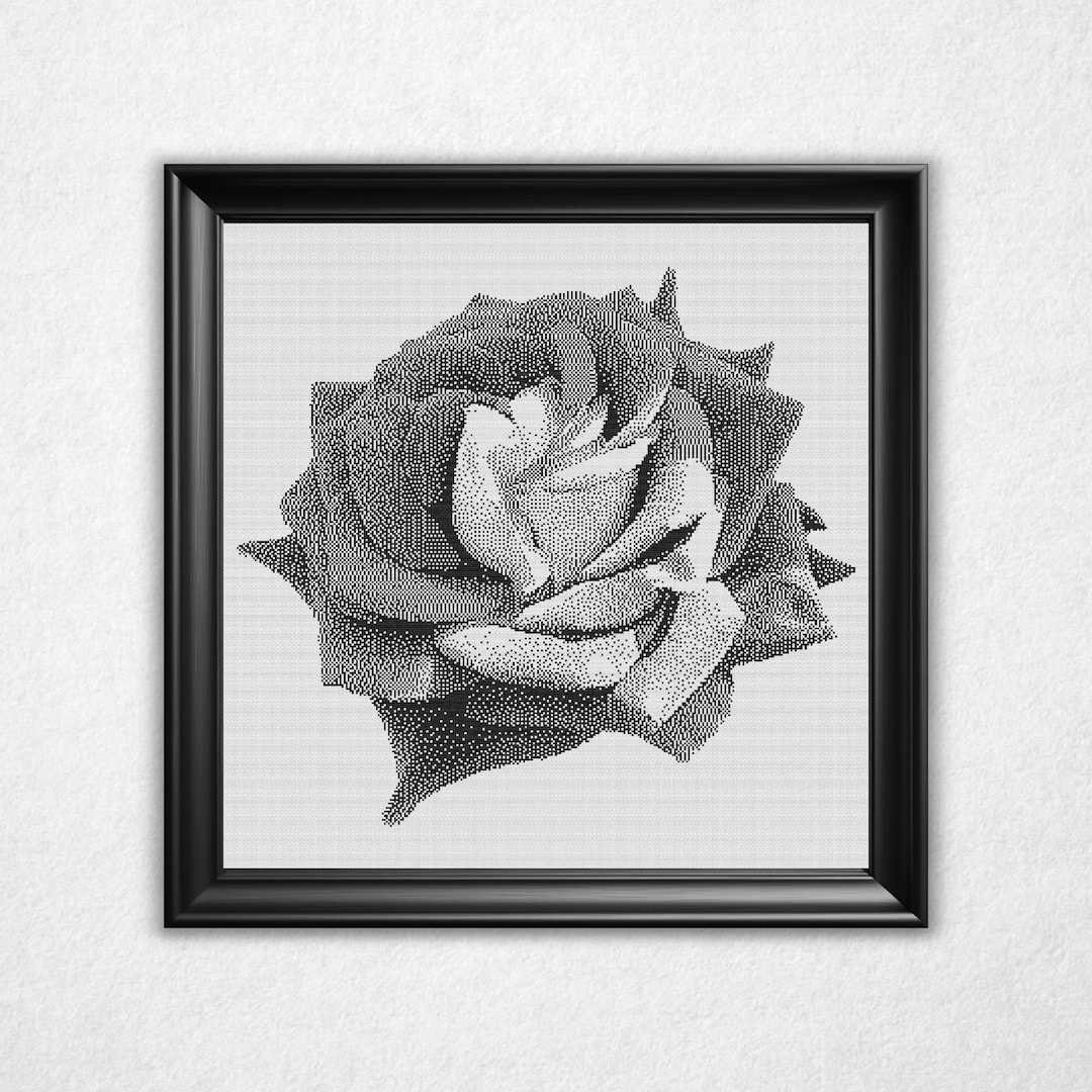 Monochrome Rose Cross Stitch Pattern - Black & White Bitmap Design ...