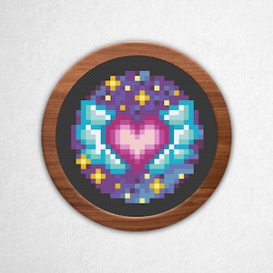 Winged Heart - Small Cross Stitch Pattern PDF, 3x3 Block Pixel Art Style Counted Crossstitch