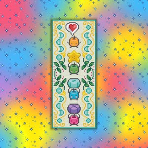 Stardew Junimo - Patrón de punto de cruz en PDF, estilo marcapáginas, inspirado en el videojuego.