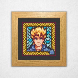 Sam Portrait - Stardew Valley Cross Stitch Pattern PDF, Stained Glass Style, Video Game Crossstitch
