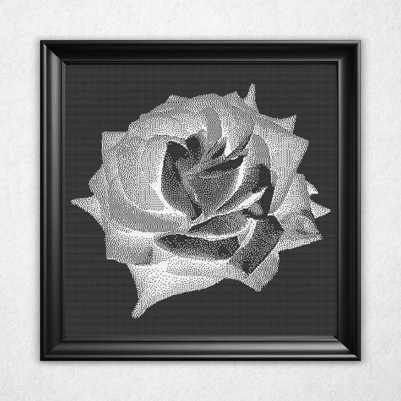 Monochrome Rose Cross Stitch Pattern - Black & White Bitmap Design ...