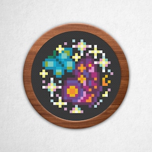 Starry Butterflies - Small Cross Stitch Pattern PDF, 3x3 Block Pixel Art Style Counted Crossstitch