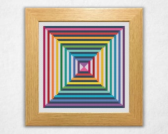 Simple Rainbow Square - Cross Stitch Pattern PDF, Small Geometric Style Abstract Counted Crossstitch