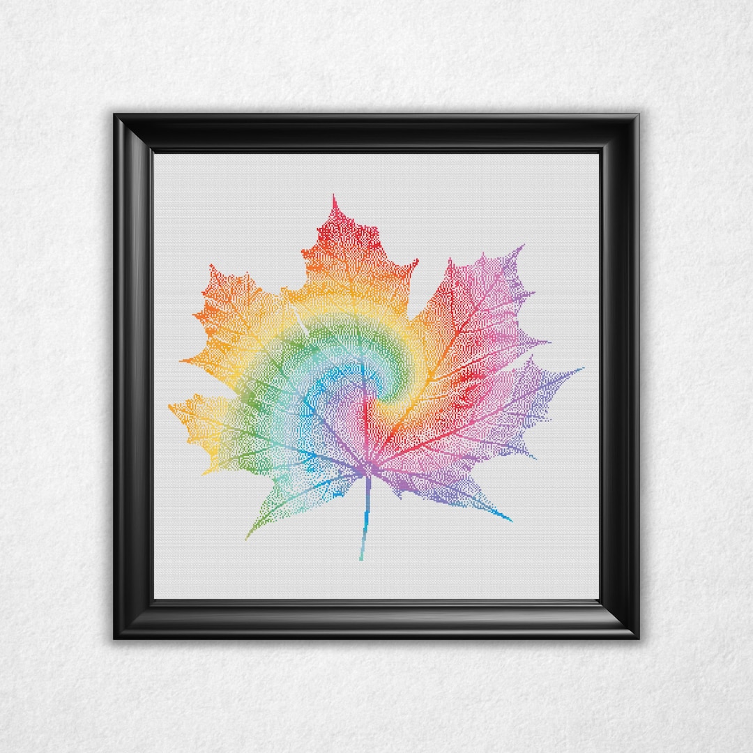 Tie-dye Maple Leaf Cross Stitch Pattern PDF - Psychedelic Rainbow ...