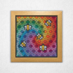 Tie-Dye Rainbow Honeycomb - Cross Stitch Pattern PDF, Geometric Style Counted Crossstitch