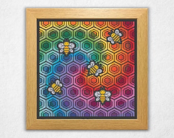 Tie-Dye Rainbow Honeycomb - Cross Stitch Pattern PDF, Geometric Style Counted Crossstitch
