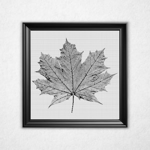 Monochrome Maple Leaf Cross Stitch Pattern - Black & White Bitmap Design (Instant Download PDF)