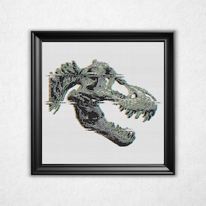 グリッチT-RexスカルクロスステッチパターンPDF - ビットマップスタイルのレトロなクロスステッチ