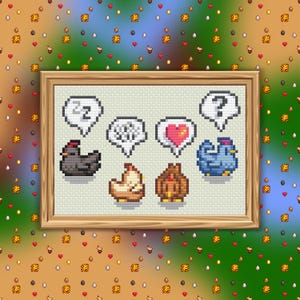 Stardew Chicken Sprites - Cross Stitch Pattern PDF, Video Game Inspired Counted Crossstitch