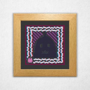 Retrato de Krobus - Patrón de punto de cruz de Stardew Valley (PDF), estilo vitral, punto de cruz de videojuego