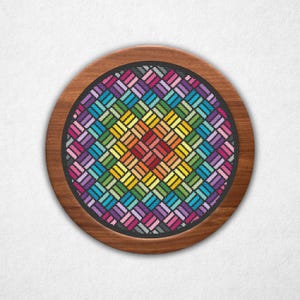 Rainbow Weave (Round) - Cross Stitch Pattern PDF, Geometric Style Mandala Counted Crossstitch