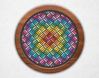 Rainbow Weave (Round) - Cross Stitch Pattern PDF, Geometric Style Mandala Counted Crossstitch