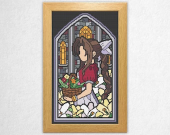 Flower Girl - Cross Stitch Pattern PDF, Stained Glass Style Video Game Inspired Counted Crossstitch