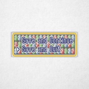 Save And Quit - Cross Stitch Pattern PDF, Bookmark Style, Video Game Inspired Counted Crossstitch