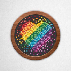 Regenbogen Block Herz - Kreuzstich Muster PDF, 3x3 Block Pixel Art Style gezählter Kreuzstich