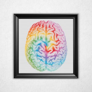 Patrón de punto de cruz "Cerebro Tie-Dye" en PDF - Punto de cruz contado estilo mapa de bits de arcoíris psicodélico