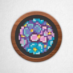Vaporwave Hydrangeas - Small Cross Stitch Pattern PDF, 3x3 Block Pixel Art Style Counted Crossstitch