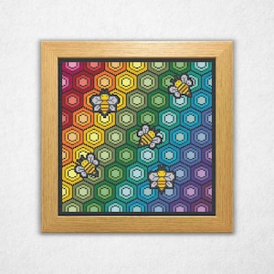 Rainbow Honeycomb - Kreuzstichmuster PDF, Geometrischer Stil Kreuzstich