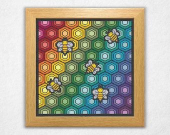 Rainbow Honeycomb - Cross Stitch Pattern PDF, Geometric Style Counted Crossstitch