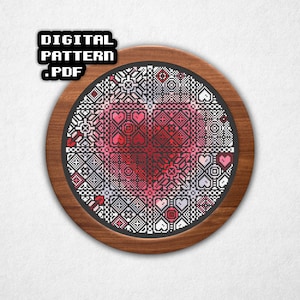 Heart Tiles Cross Stitch Patterns - Quaker Style Sampler, Two Sizes (Instant Download PDF)