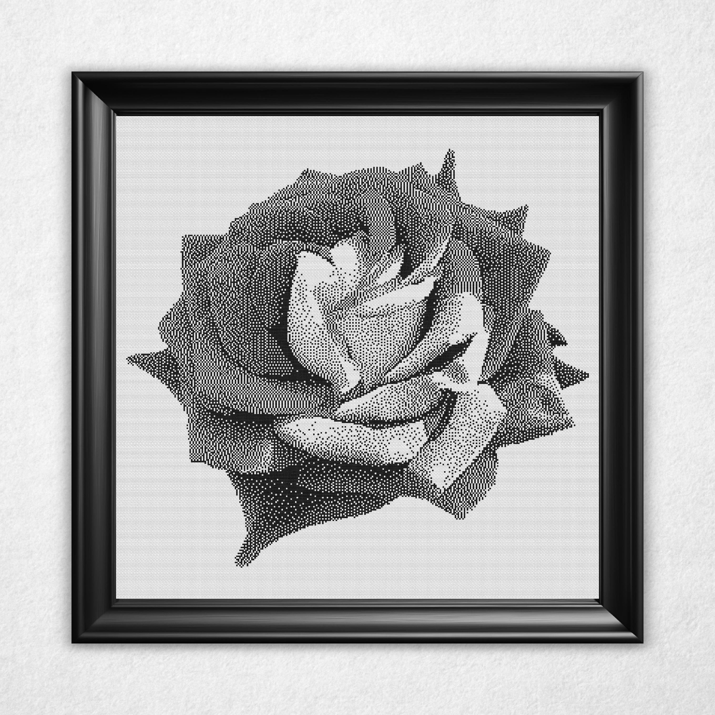 Monochrome Rose Cross Stitch Pattern - Black & White Bitmap Design ...