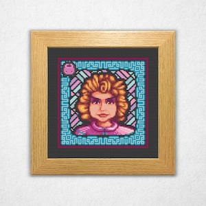 Pam Portrait - Stardew Valley Cross Stitch Pattern PDF, Stained Glass Style, Video Game Crossstitch