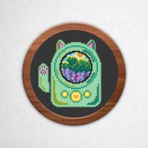 Lucky Cat Pixel Bildschirmlampe - Tageslicht Glyzinien - Kreuzstichmuster PDF, kleiner gezählter Kreuzstich