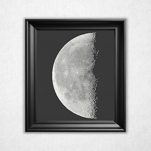 Monochrome Waning Moon Cross Stitch Pattern - Black & White Bitmap Design (Instant Download PDF)