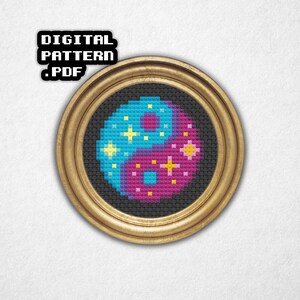 Yin Yang - Mini Cross Stitch Pattern PDF, Pixel Art Style Counted Crossstitch