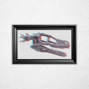 3D-roofvogelschedel-kruissteekpatroon pdf - anaglyph 3D bitmapstijl getelde kruissteek