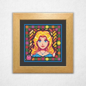 Haley Portrait - Stardew Valley Cross Stitch Pattern PDF, Stained Glass Style, Video Game Crossstitch