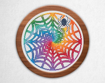 Rainbow Tie-Dye Spider Web - Cross Stitch Pattern PDF, Mandala Style Counted Crossstitch