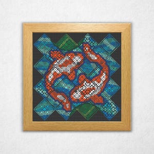 Koi Fischfliesen - Kreuzstichmuster PDF, Diamant Quäker Stil Kreuzstich