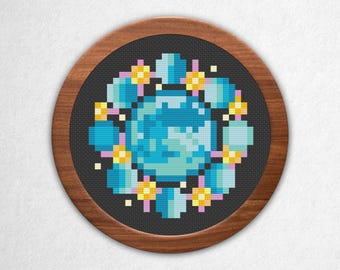 Moon Phases - Small Cross Stitch Pattern PDF, 3x3 Block Pixel Art Style Counted Crossstitch