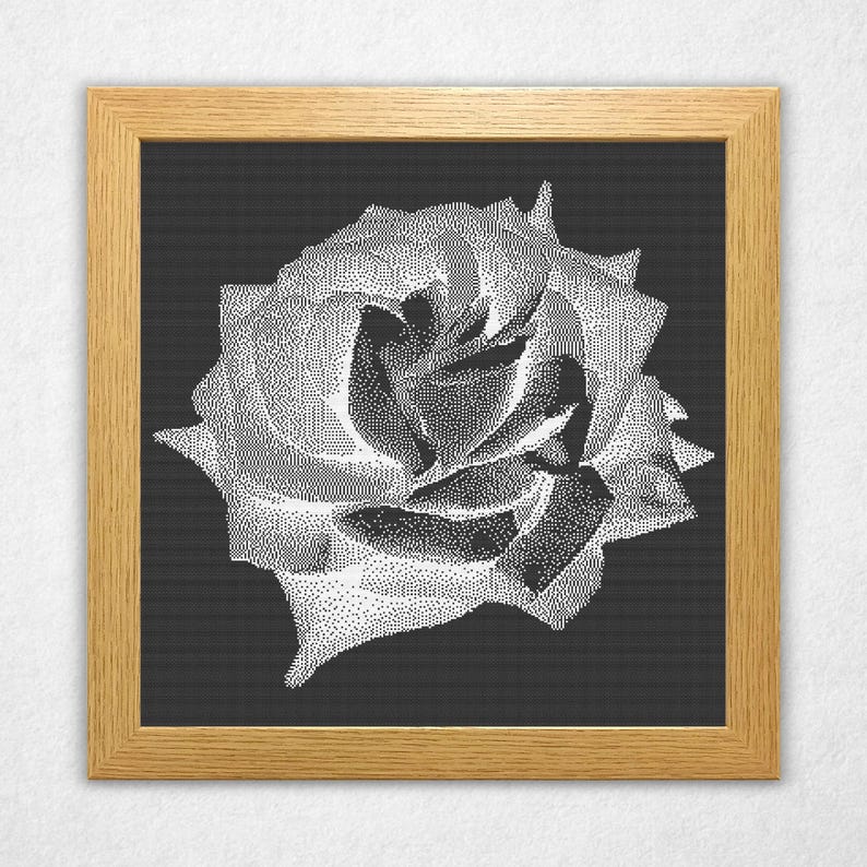 Monochrome Rose Cross Stitch Pattern - Black & White Bitmap Design ...