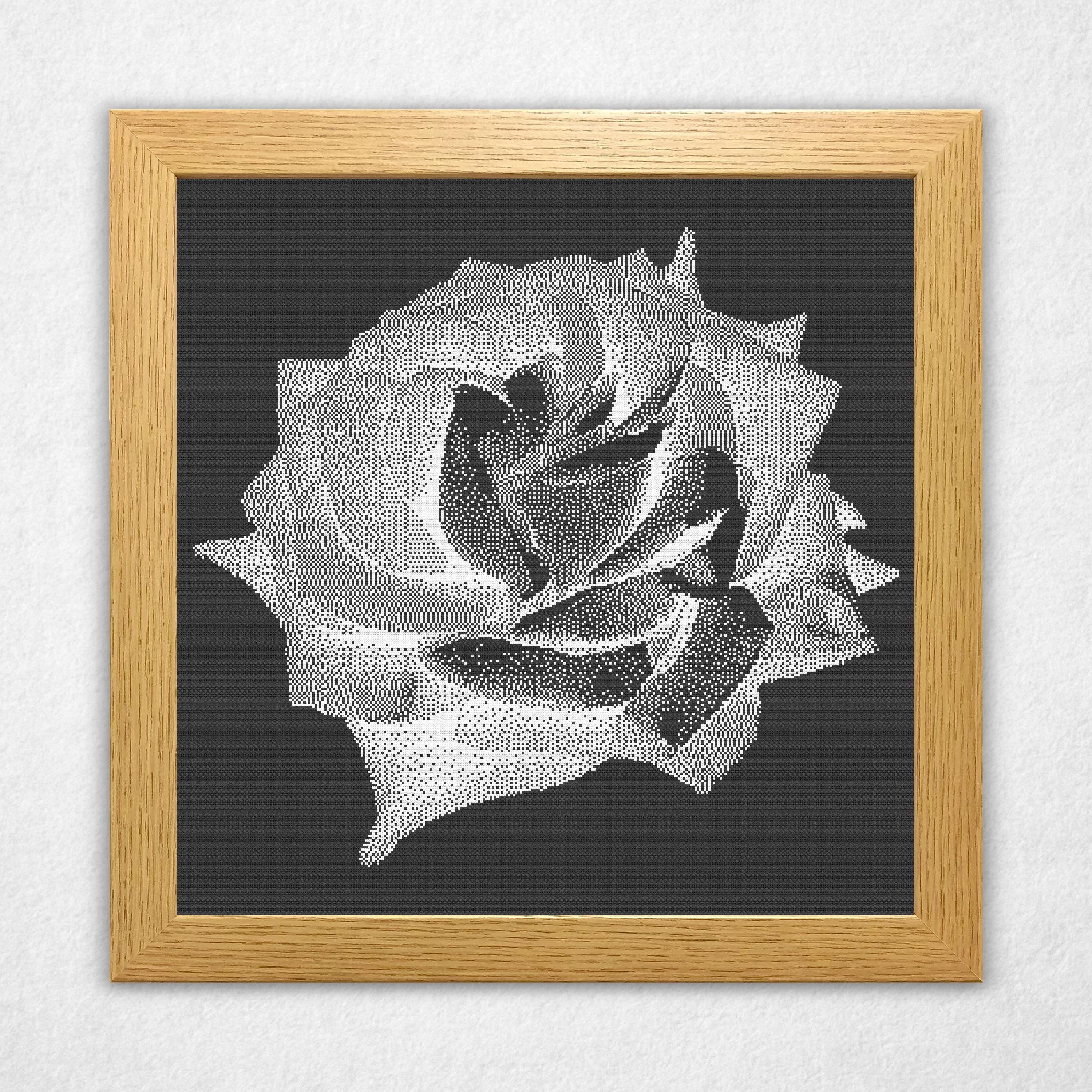 Monochrome Rose Cross Stitch Pattern - Black & White Bitmap Design ...