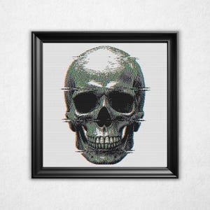 Glitched Skull Cross Stitch Pattern PDF - Bitmap Style Retro Counted Crossstitch