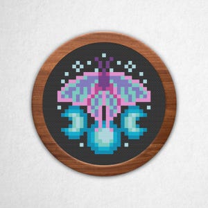 Lunar Moth - Small Cross Stitch Pattern PDF, 3x3 Block Pixel Art Style Counted Crossstitch