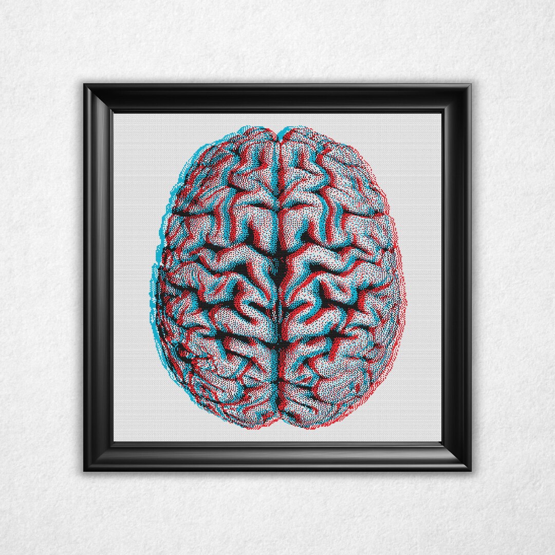 3D Brain Cross Stitch Pattern PDF - Anaglyph 3-D Bitmap Style Counted ...